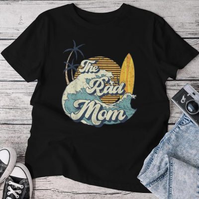 The Rad Mom Big One Surf Birthday Decorations For Mama Mommy Unisex T-shirt Cotton Tee