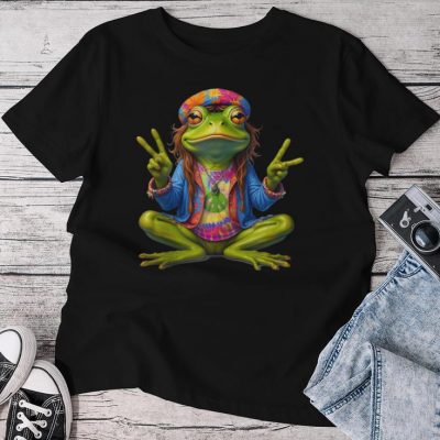 Tie-Dye Frog Peace Sign 60S 70S Hippie Unisex T-shirt Cotton Tee