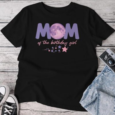 Two The Moon Mom Of The Birthday Girl Astronaut Family Party Unisex T-shirt Cotton Tee
