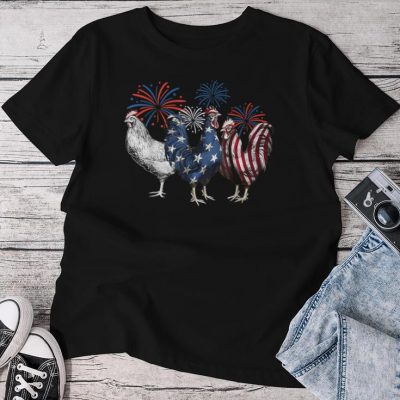 Usa Red White And Blue Retro 4Th Of July American Chicken Unisex T-shirt Cotton Tee