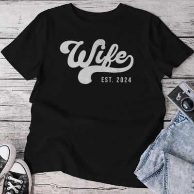 Wife Est 2024 Married Couple Vintage Matching Wedding Unisex T-shirt Cotton Tee